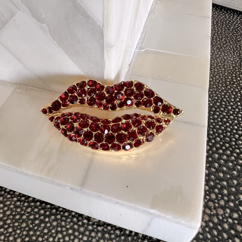 Ruby Red Crystal Lips Brooch